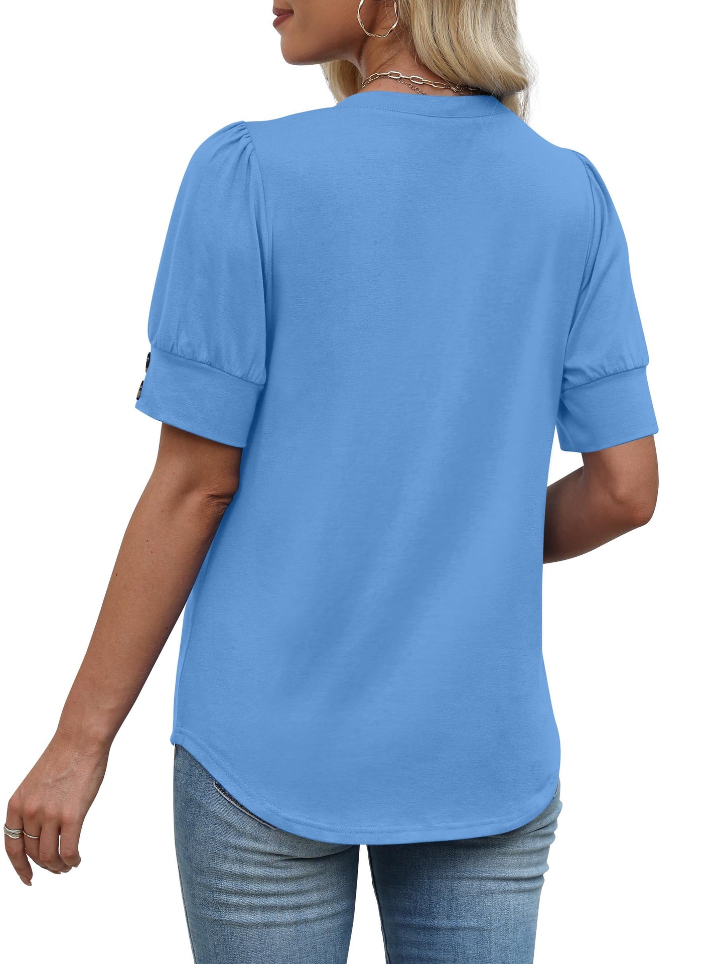 Womens Dressy Casual Short Sleeve V-Neck Shirts