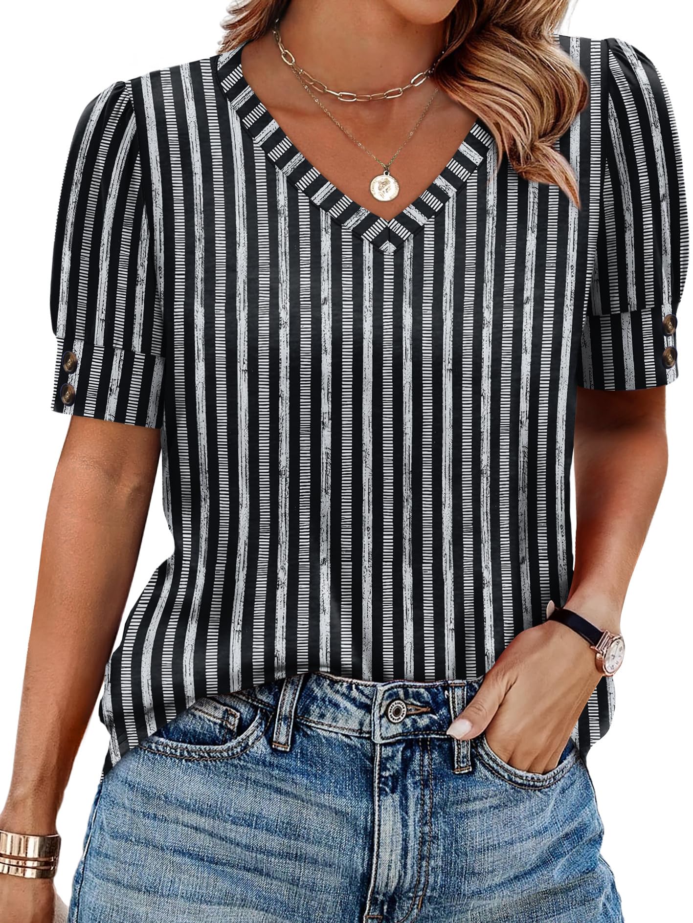 Womens Dressy Casual Short Sleeve V-Neck Shirts
