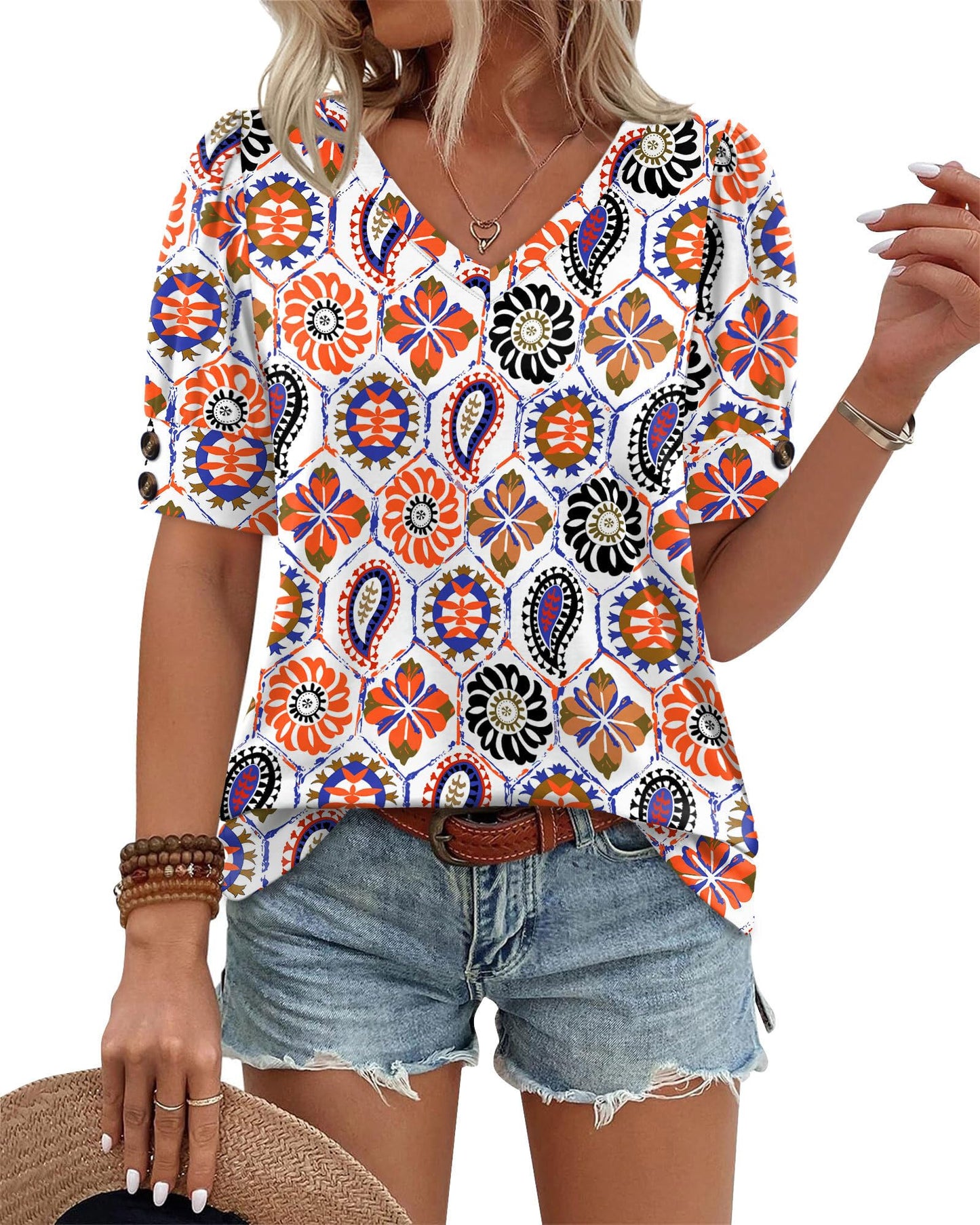 Womens Dressy Casual Short Sleeve V-Neck Shirts