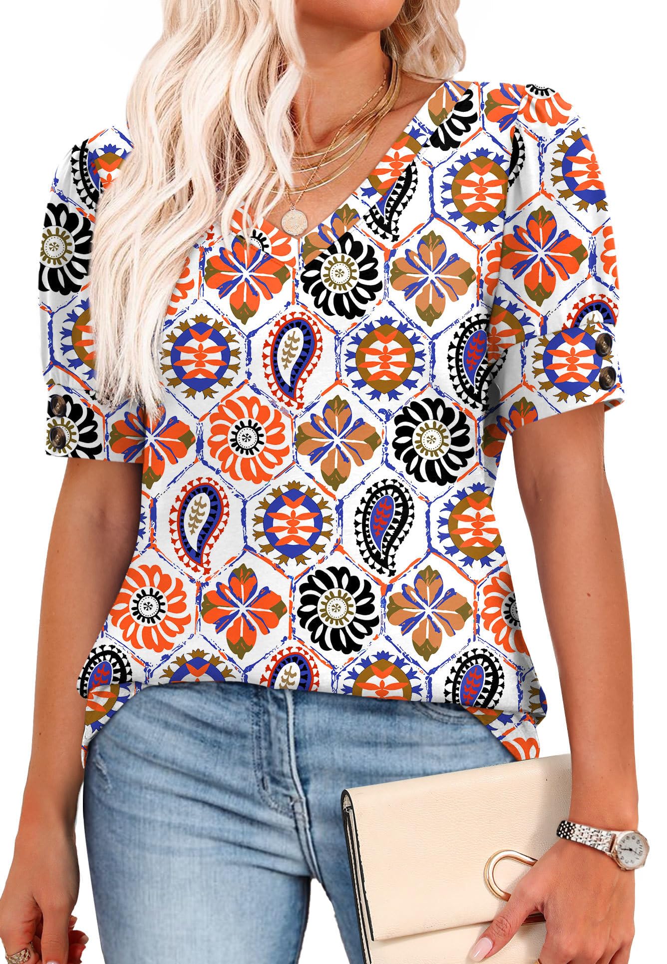 Womens Dressy Casual Short Sleeve V-Neck Shirts