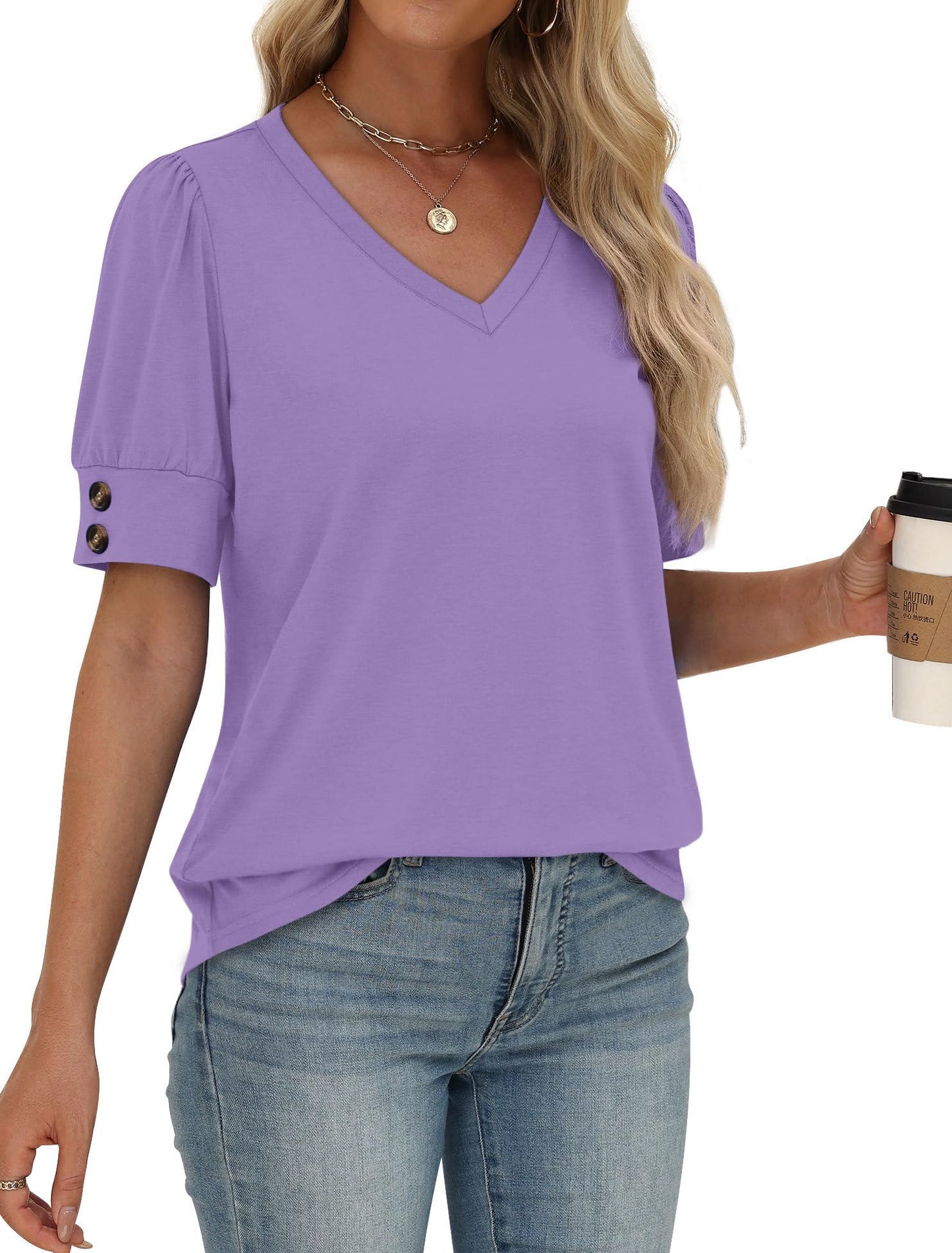 Womens Dressy Casual Short Sleeve V-Neck Shirts