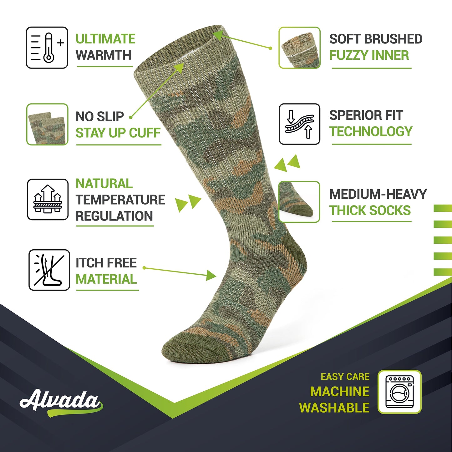 Unisex Alvada Merino Wool Hiking Socks Thermal Warm Crew Winter Boot Socks 3 Pairs