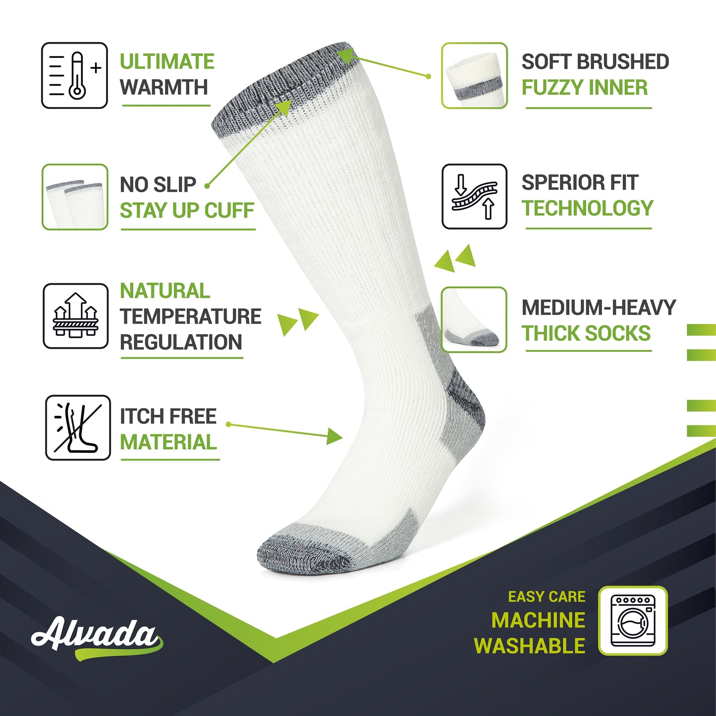 Unisex Alvada Merino Wool Hiking Socks Thermal Warm Crew Winter Boot Socks 3 Pairs