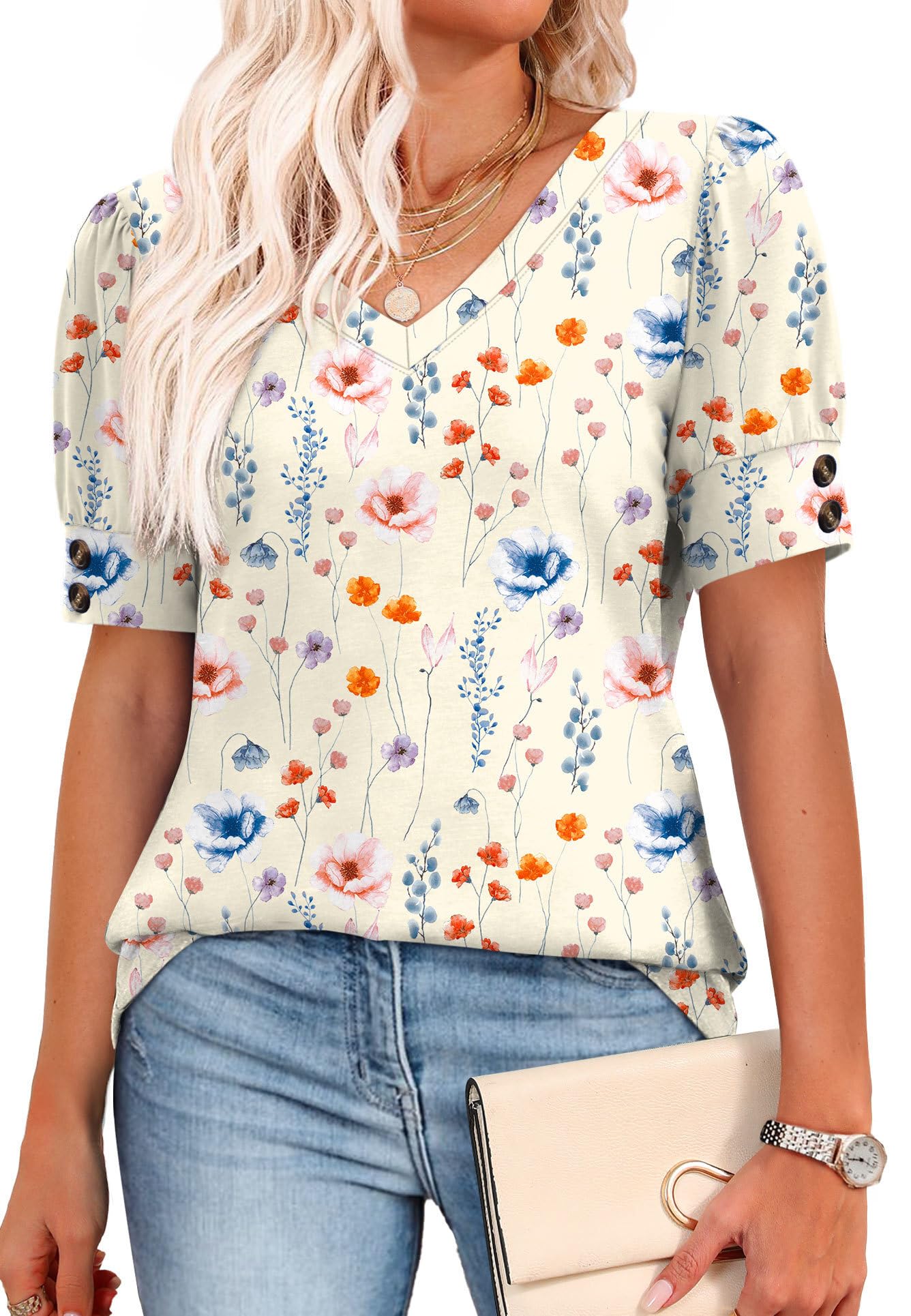 Womens Dressy Casual Short Sleeve V-Neck Shirts