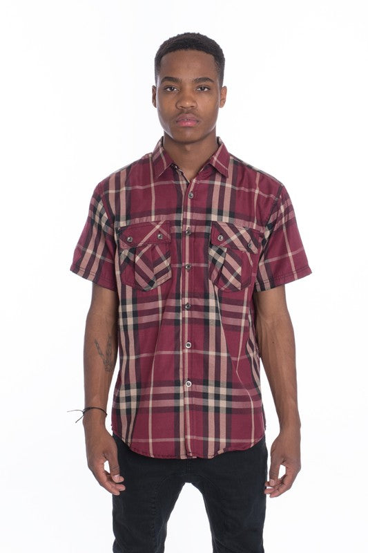 Men's Short Sleeve Checkered Casual Shirt