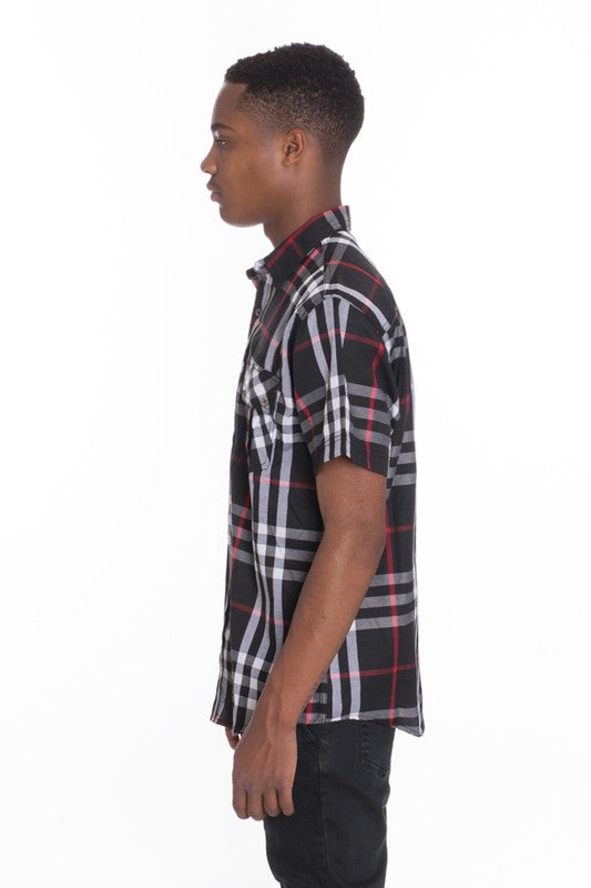 Men's Short Sleeve Checkered Casual Shirt