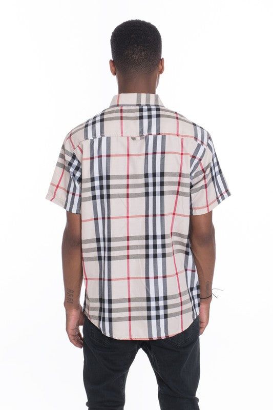 Men's Short Sleeve Checkered Casual Shirt