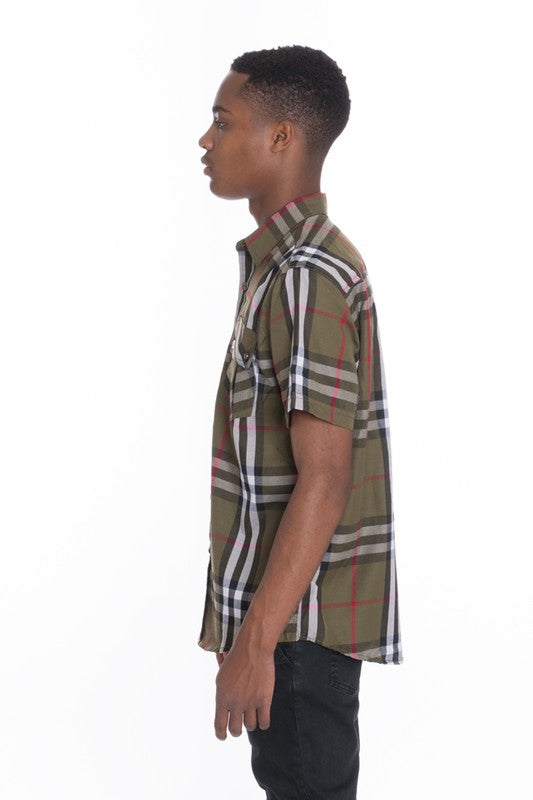 Men's Short Sleeve Checkered Casual Shirt