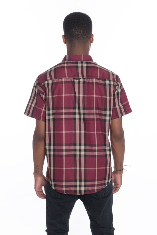 Men's Short Sleeve Checkered Casual Shirt