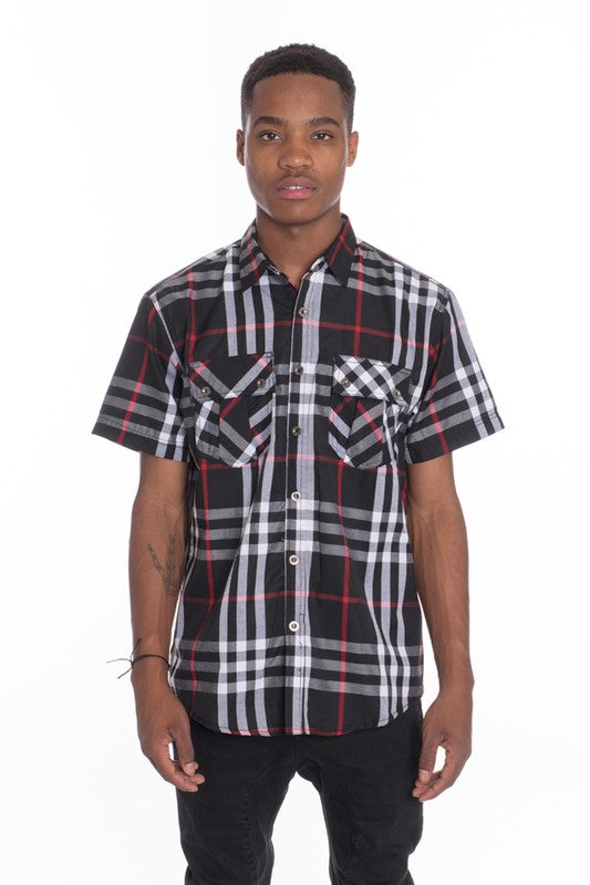 Men's Short Sleeve Checkered Casual Shirt