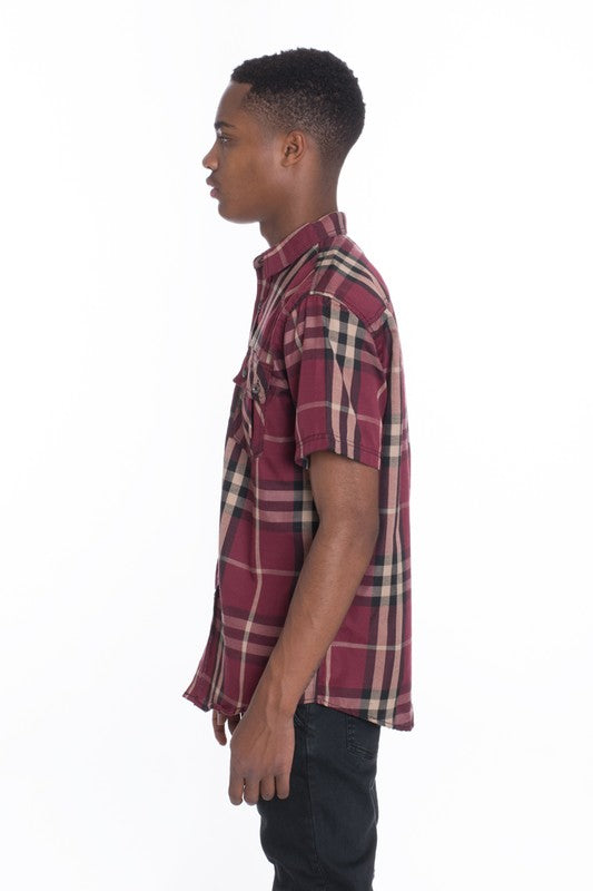 Men's Short Sleeve Checkered Casual Shirt