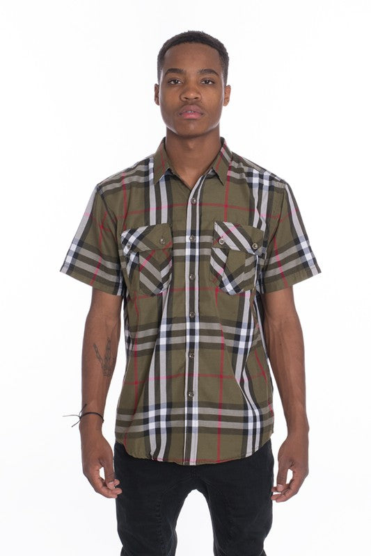 Men's Short Sleeve Checkered Casual Shirt