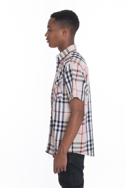 Men's Short Sleeve Checkered Casual Shirt