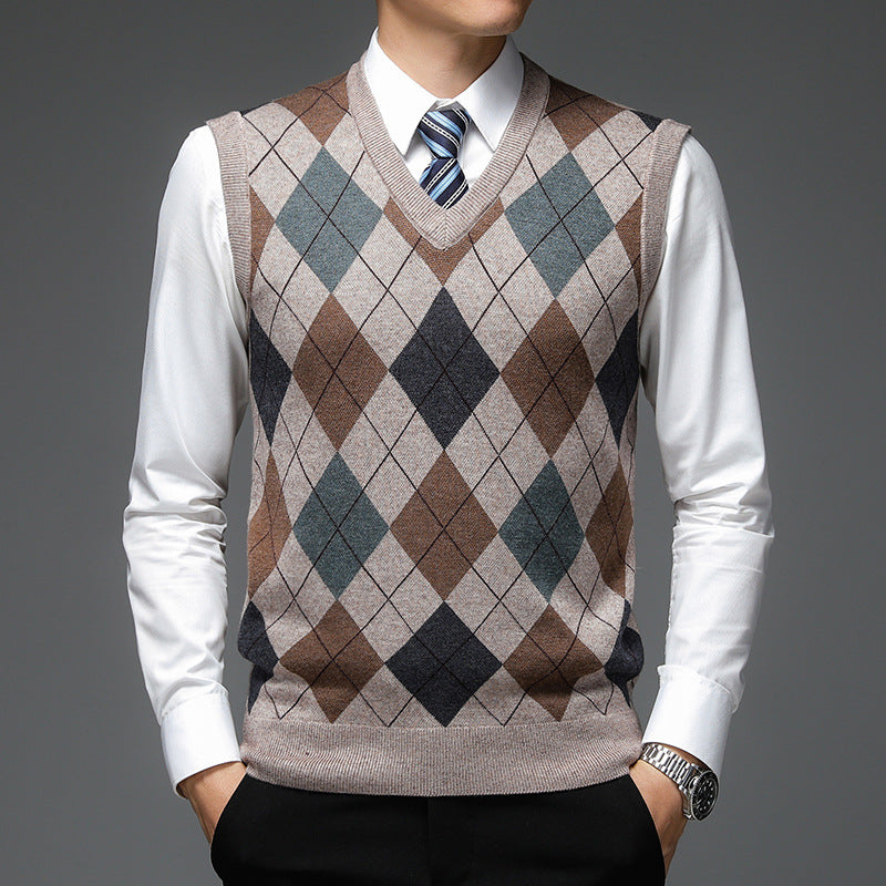 Men's V-neck Sleeveless Knit Wool Vest