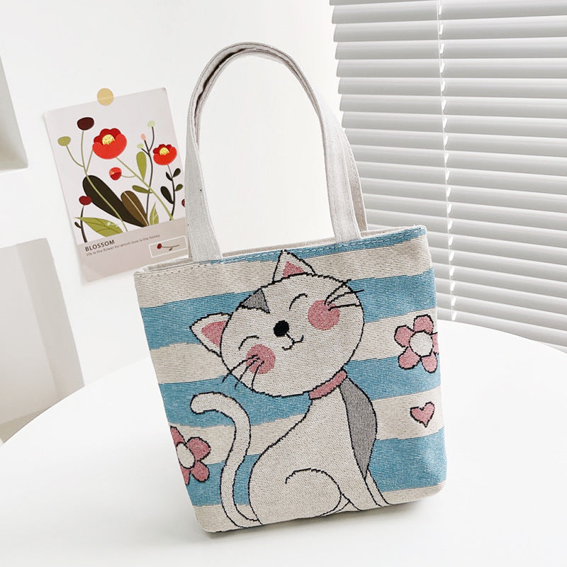 Small Animal Embroidered Canvas Handbag