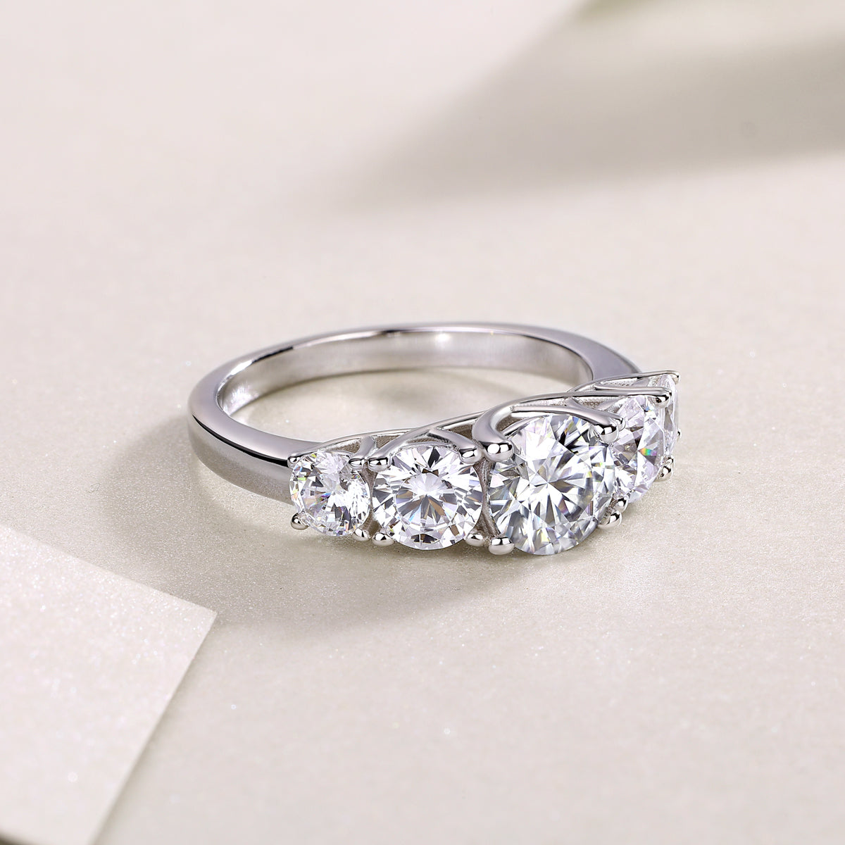 1 CT Five-Stone Moissanite Sterling Silver Rings