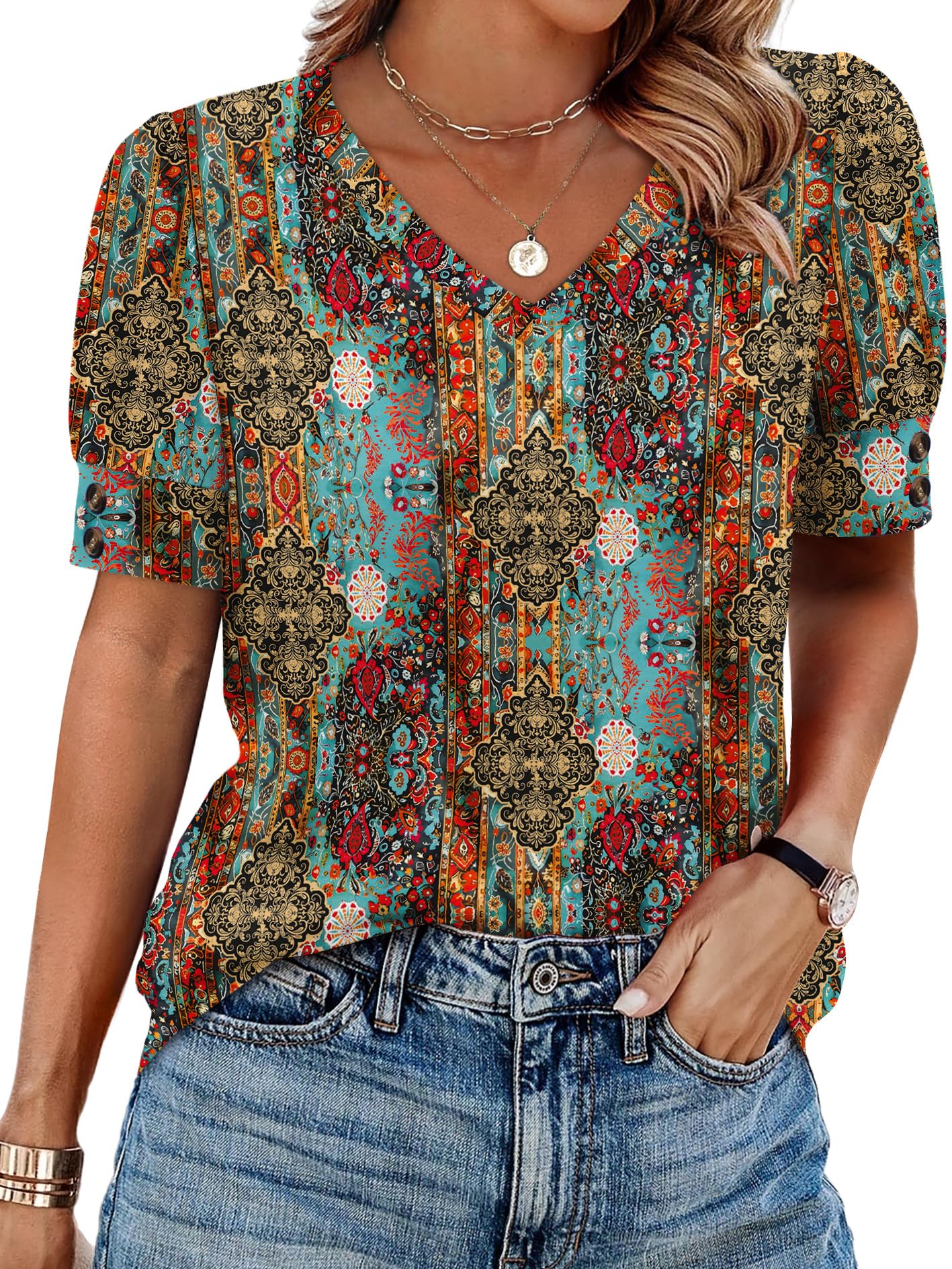 Womens Dressy Casual Short Sleeve V-Neck Shirts