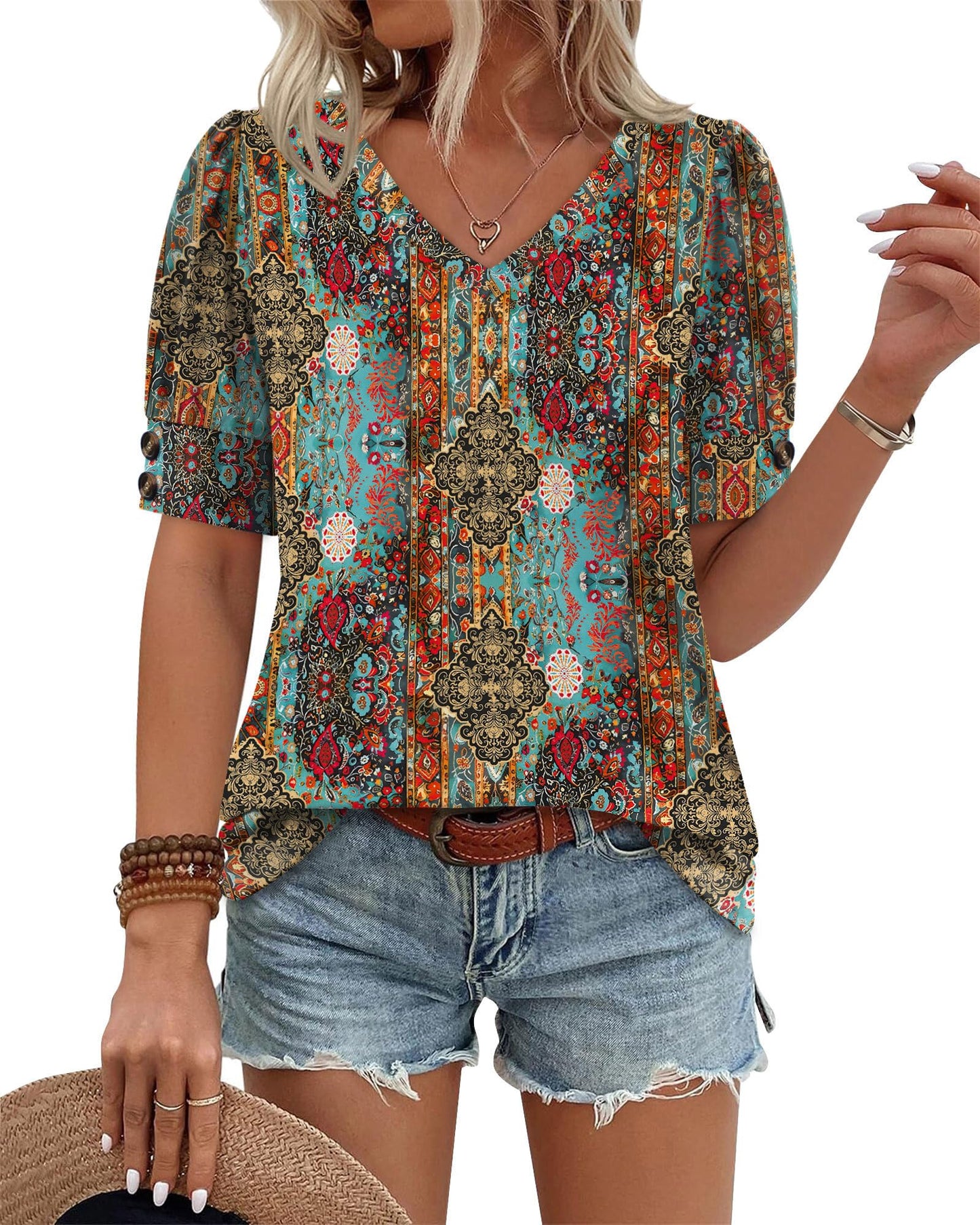 Womens Dressy Casual Short Sleeve V-Neck Shirts