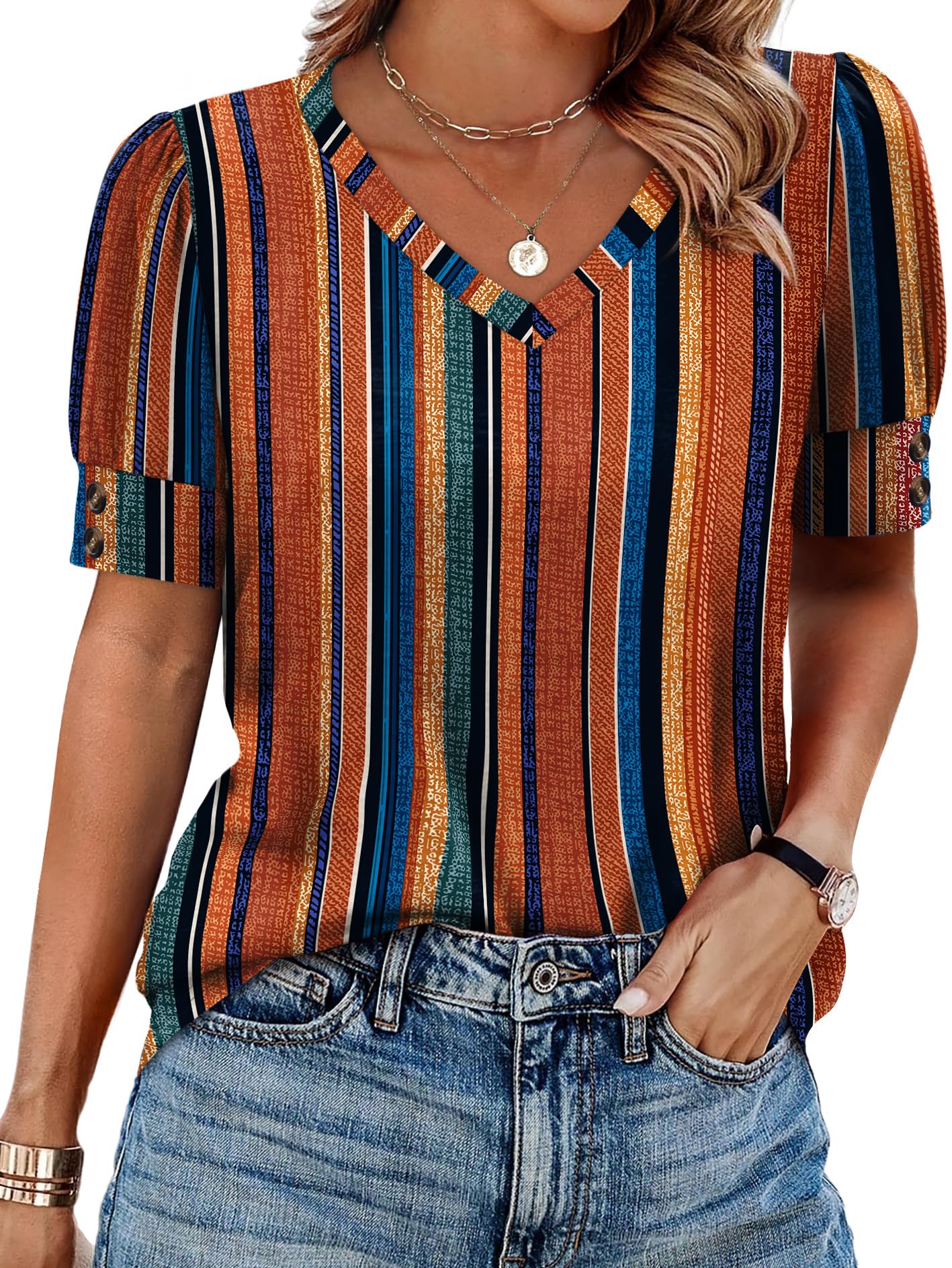 Womens Dressy Casual Short Sleeve V-Neck Shirts