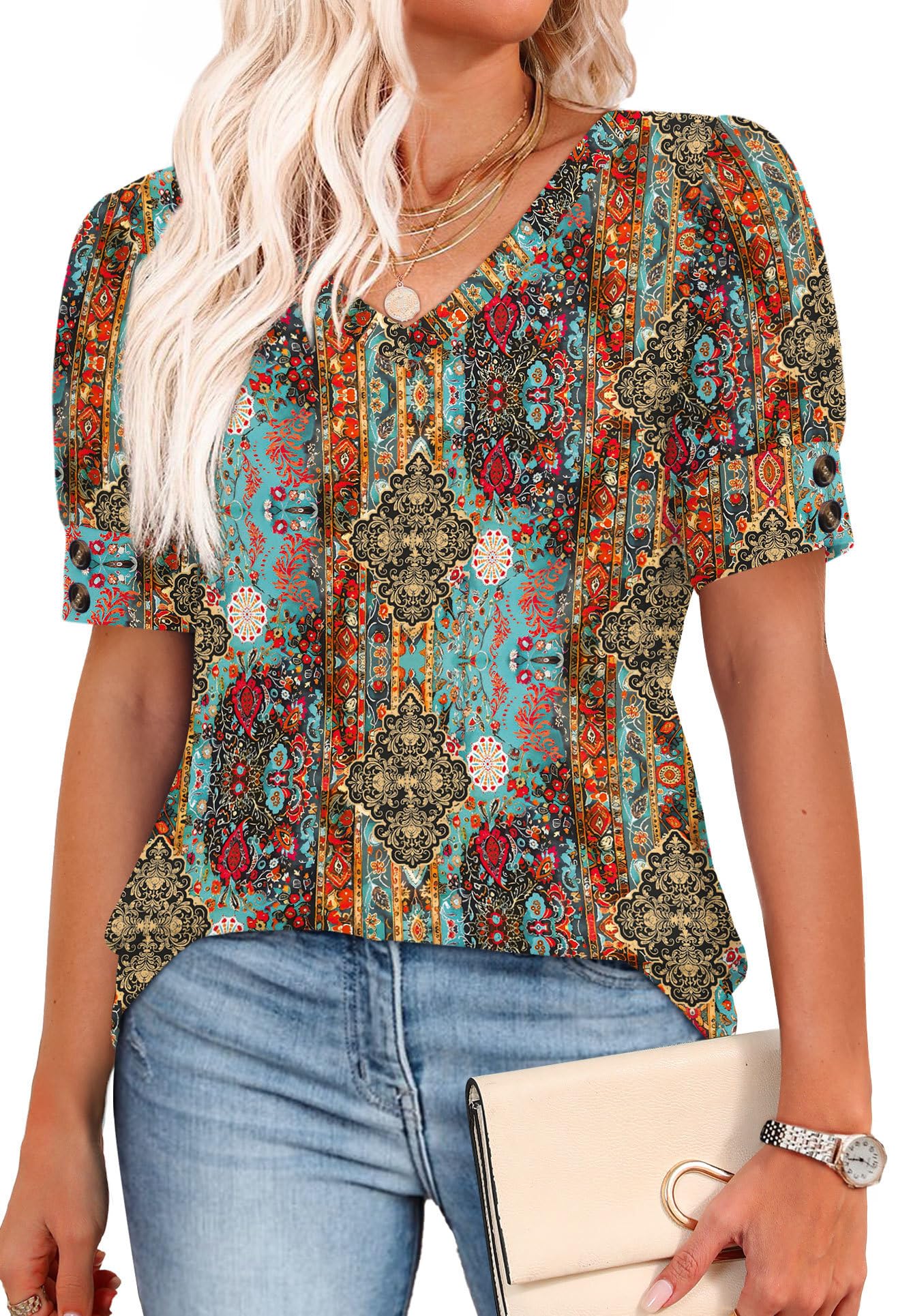 Womens Dressy Casual Short Sleeve V-Neck Shirts