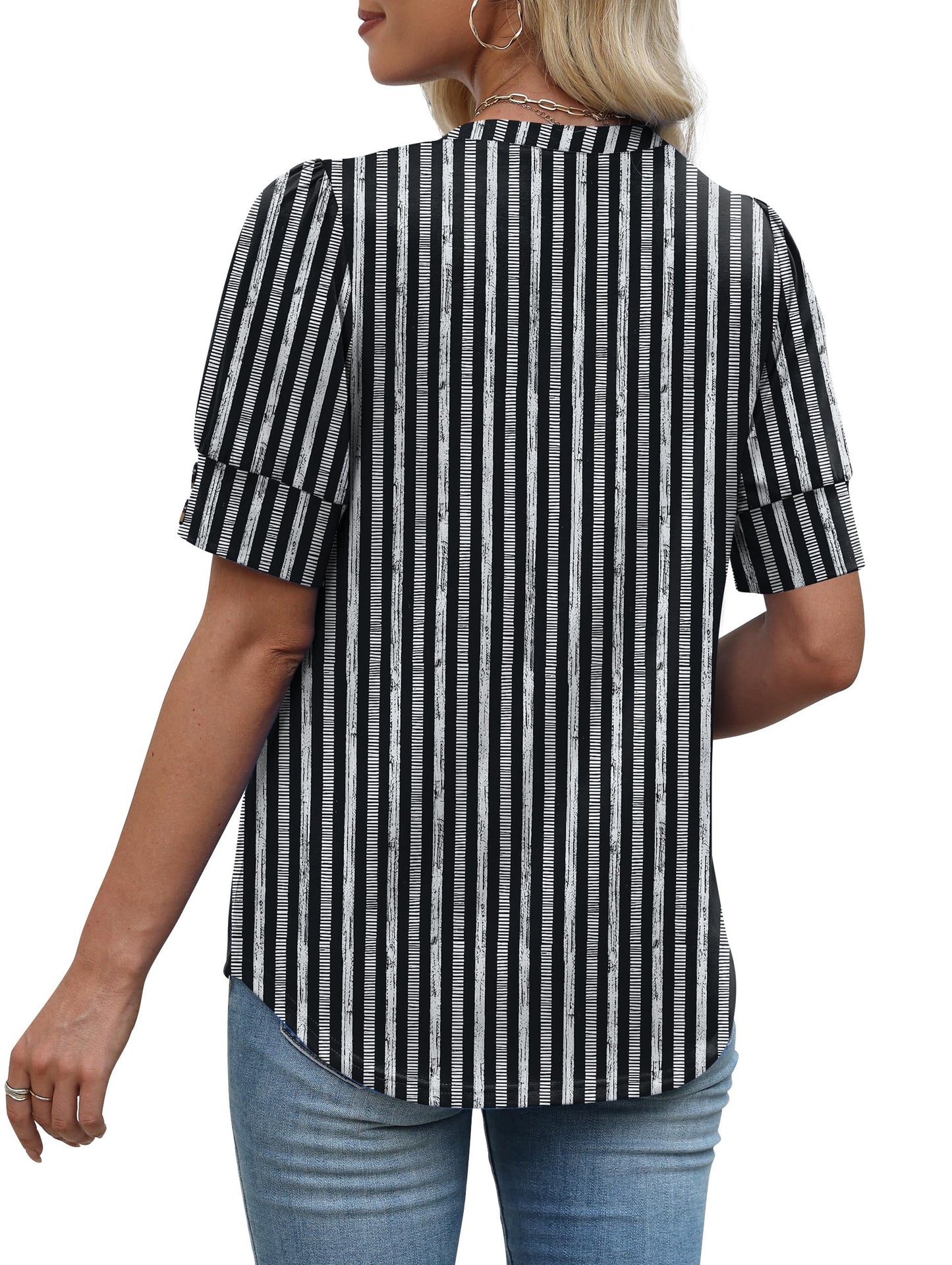 Womens Dressy Casual Short Sleeve V-Neck Shirts