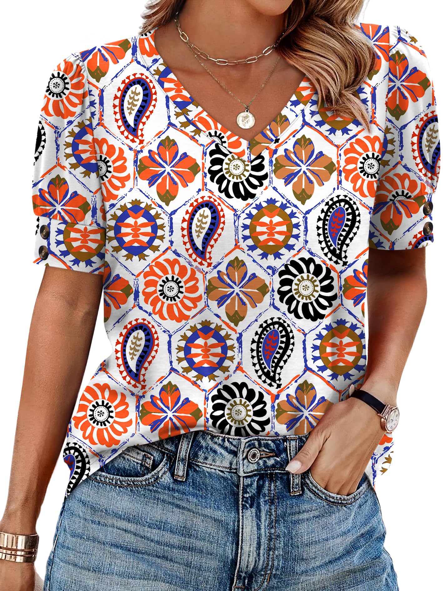 Womens Dressy Casual Short Sleeve V-Neck Shirts