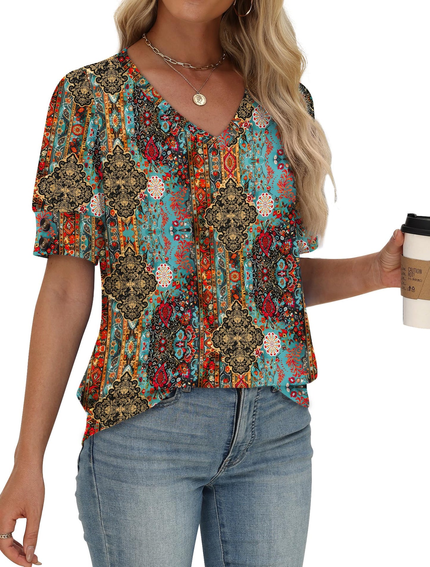 Womens Dressy Casual Short Sleeve V-Neck Shirts