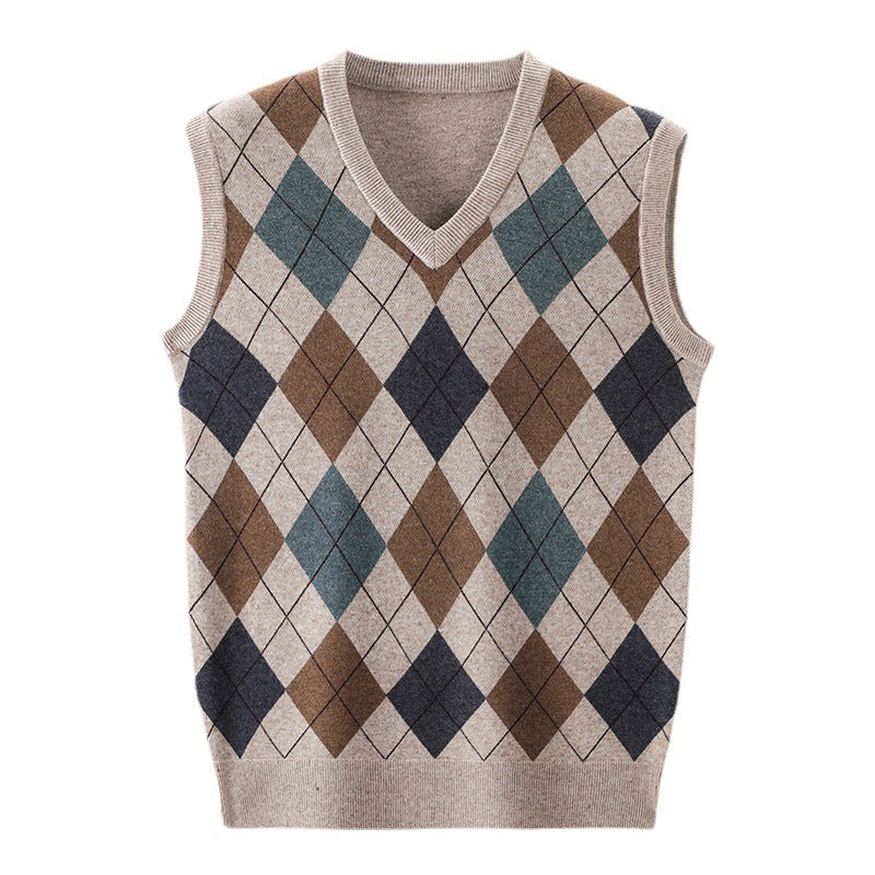 Men's V-neck Sleeveless Knit Wool Vest