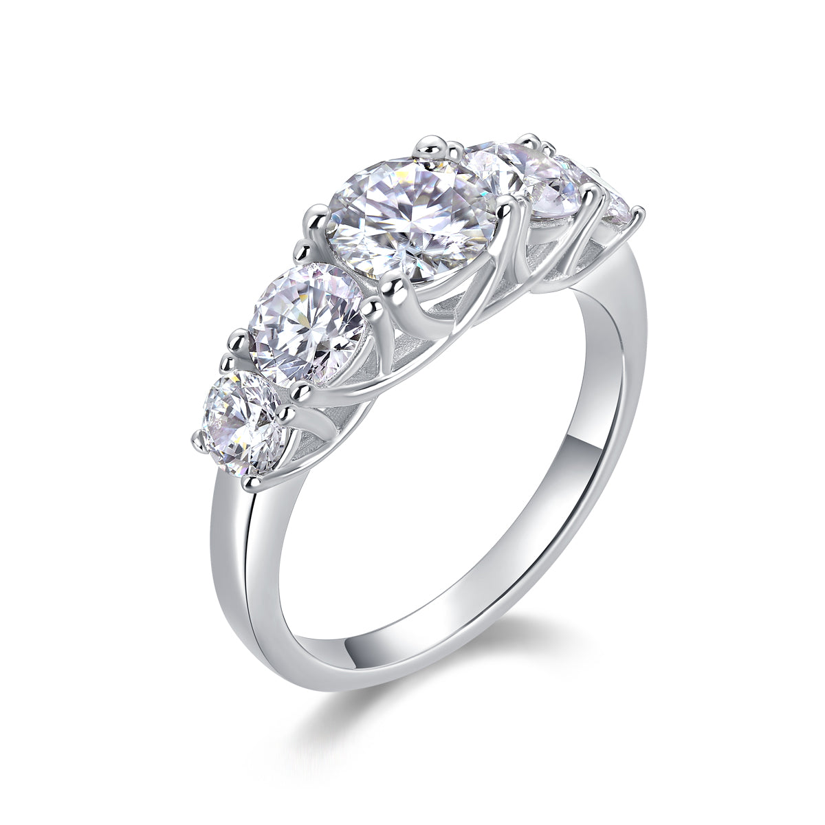 1 CT Five-Stone Moissanite Sterling Silver Rings
