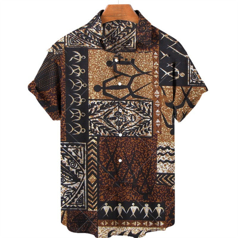 Men's Fashion Print Geometric Shirt Top