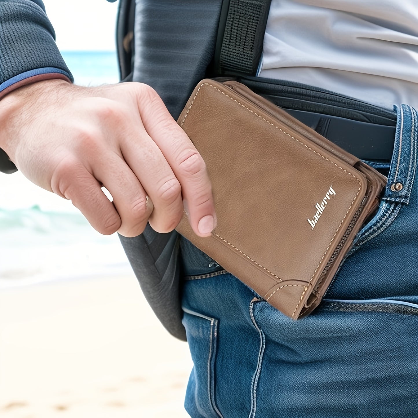 Brown Khaki Men's Leather Wallet