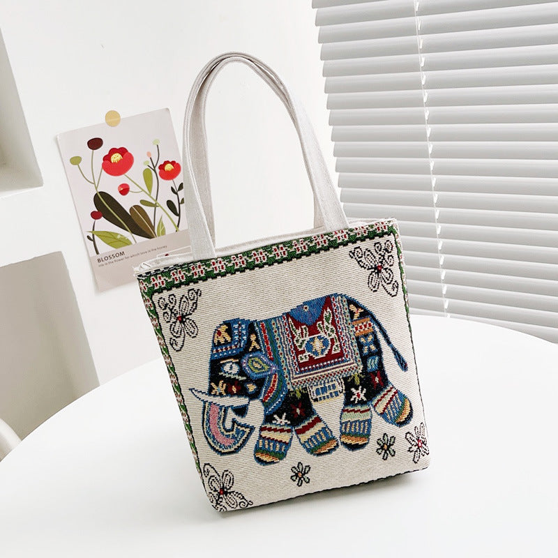 Small Animal Embroidered Canvas Handbag