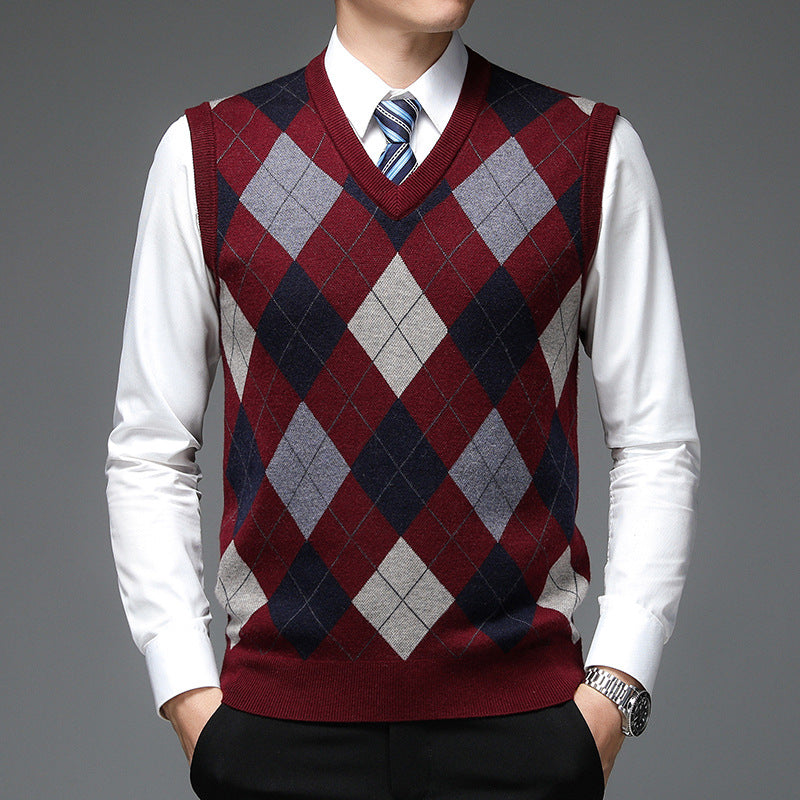 Men's V-neck Sleeveless Knit Wool Vest