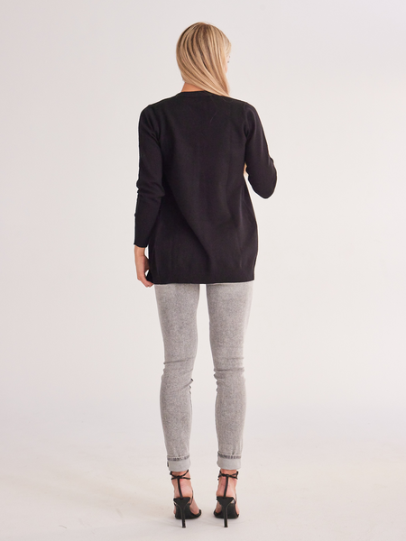 Black Long Sleeve Knit Ribbed Cardigan