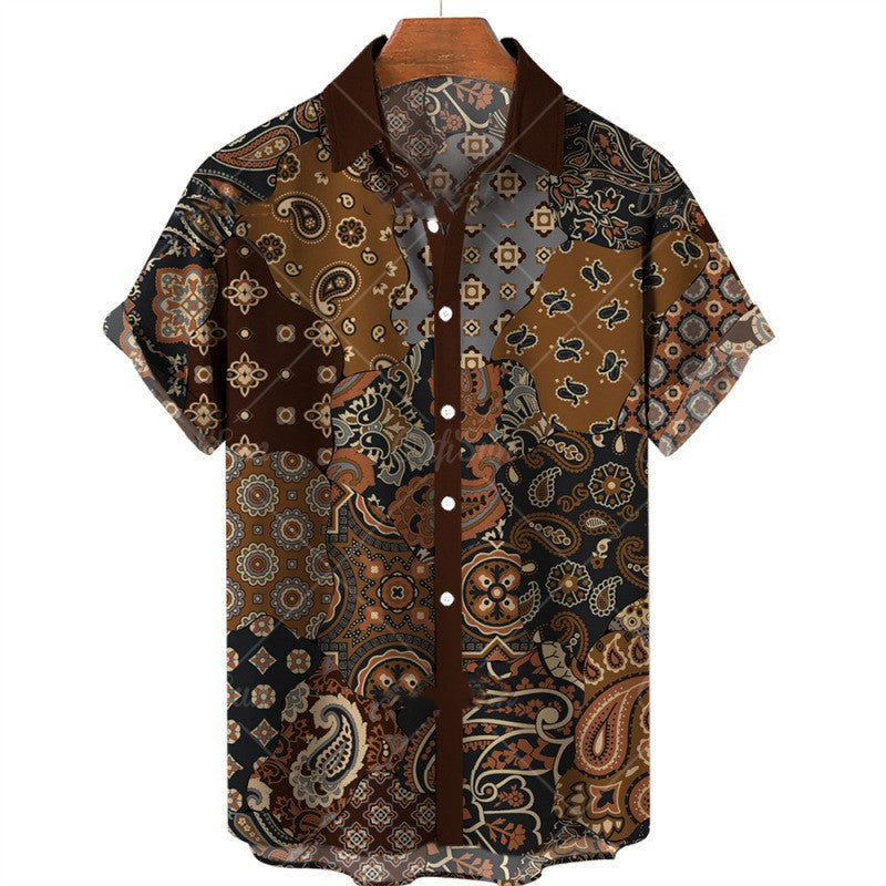 Men's Fashion Print Geometric Shirt Top