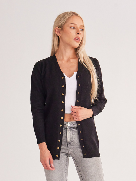 Black Long Sleeve Knit Ribbed Cardigan