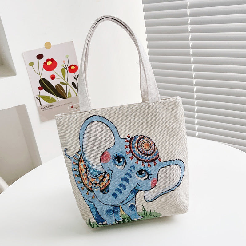 Small Animal Embroidered Canvas Handbag