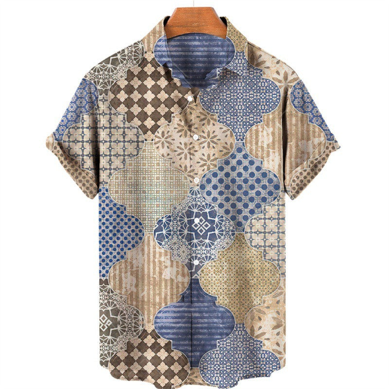 Men's Fashion Print Geometric Shirt Top