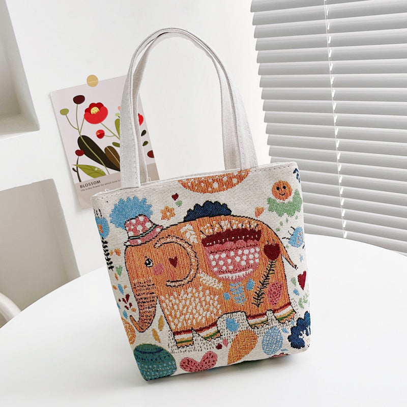 Small Animal Embroidered Canvas Handbag