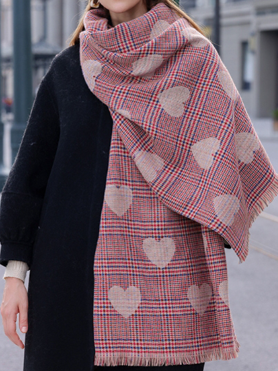 Pink Plaid Heart Shawl