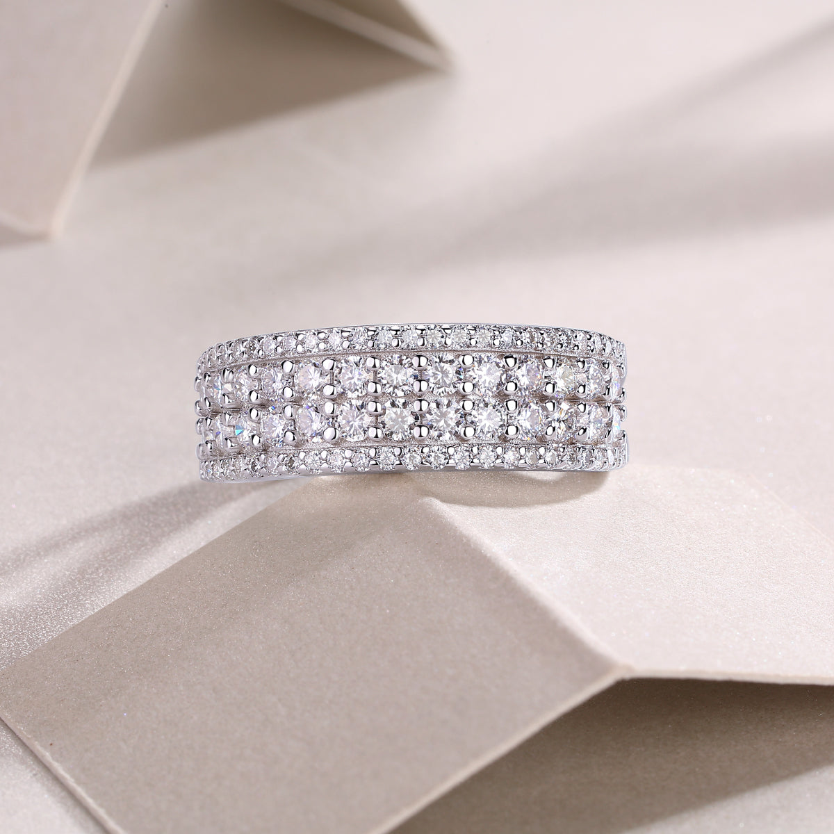 Multi-row Moissanite 925 Silver Ring
