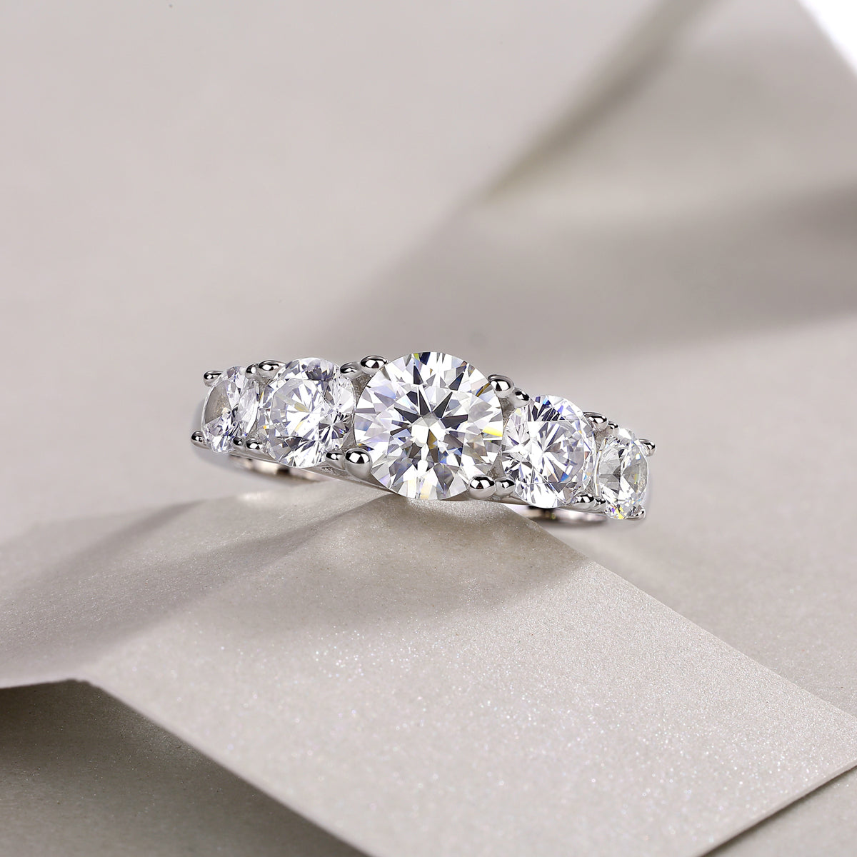 1 CT Five-Stone Moissanite Sterling Silver Rings