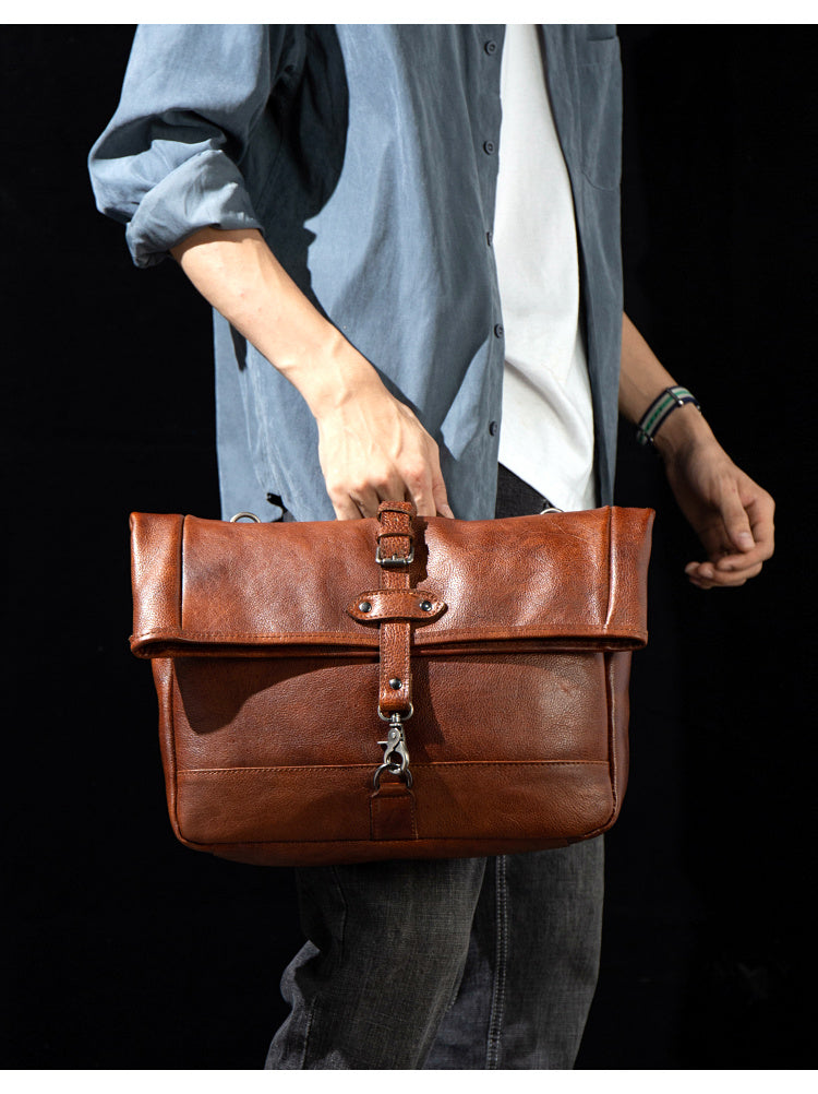 Vintage Men's Polished Tanned Leather Shoulder Bag