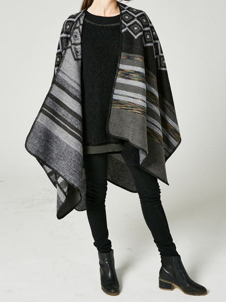 Dark Color Printed Reversible Ruana Shawl