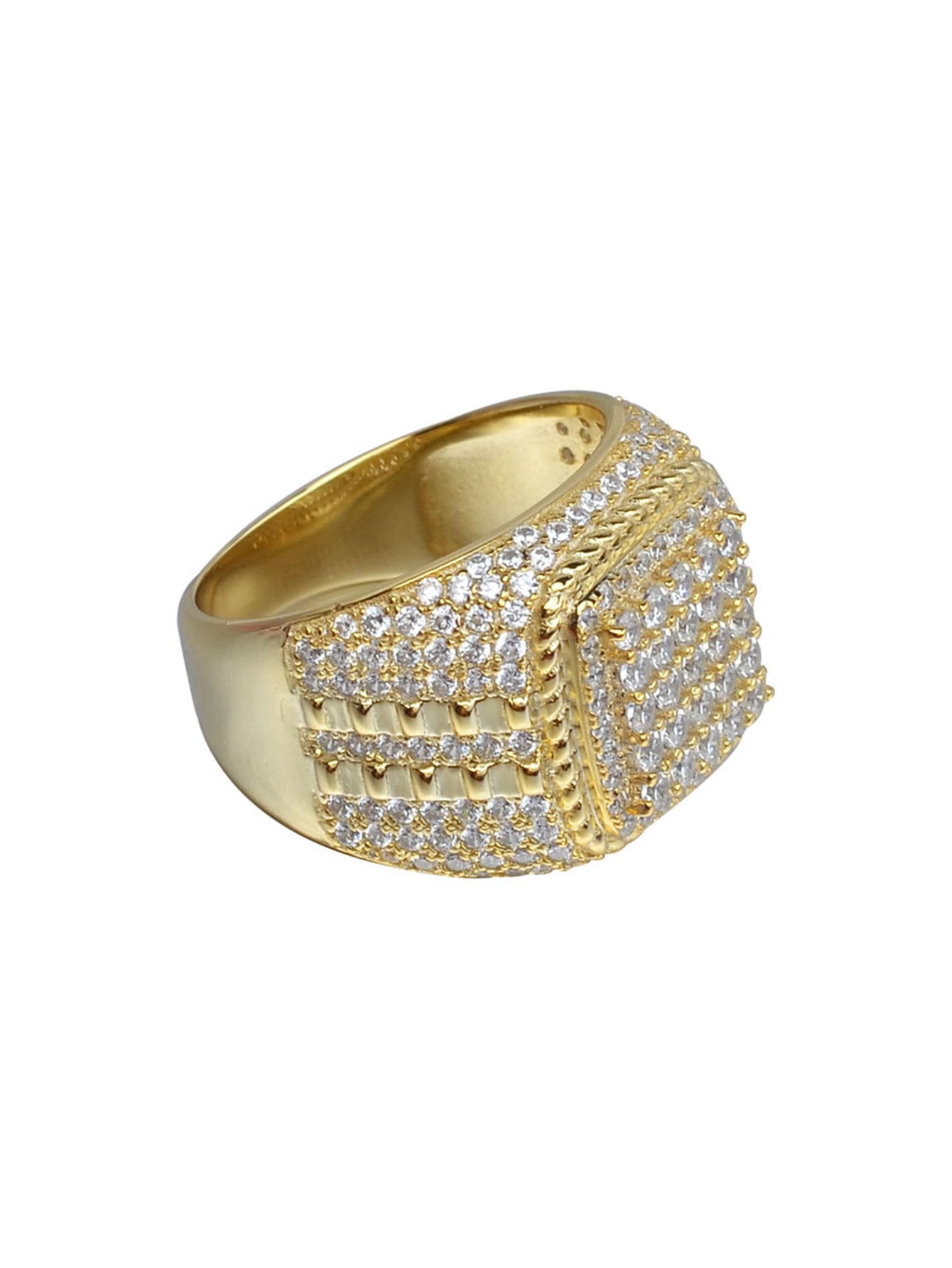 Mens 18K Gold Plated Iced Out Lab-Created Diamond Band Ring