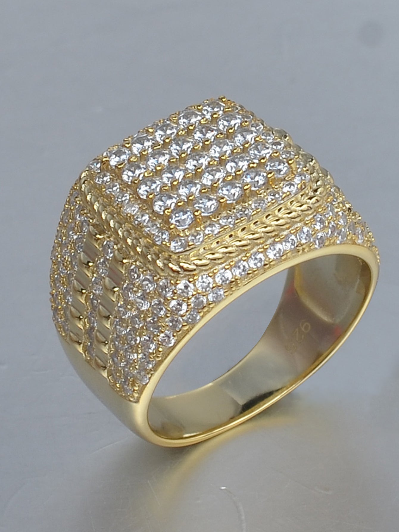 Mens 18K Gold Plated Iced Out Lab-Created Diamond Band Ring