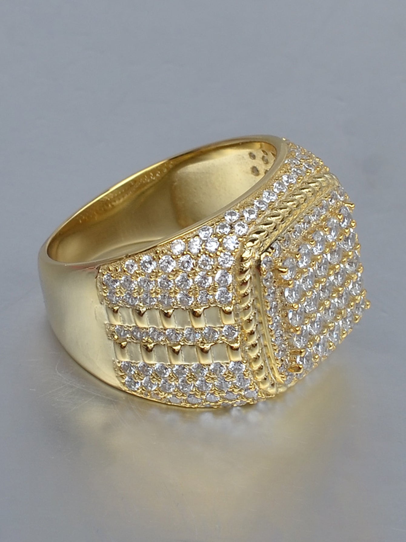 Mens 18K Gold Plated Iced Out Lab-Created Diamond Band Ring