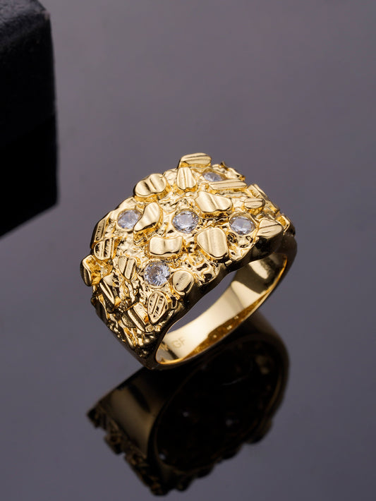 14K Gold Plated Nugget Mens Rings