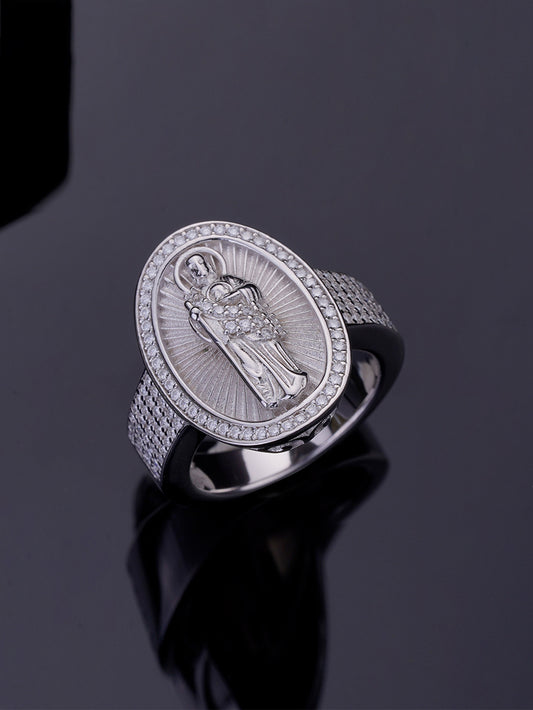 Men's Oval San Judas San Benito Amulet Band Ring