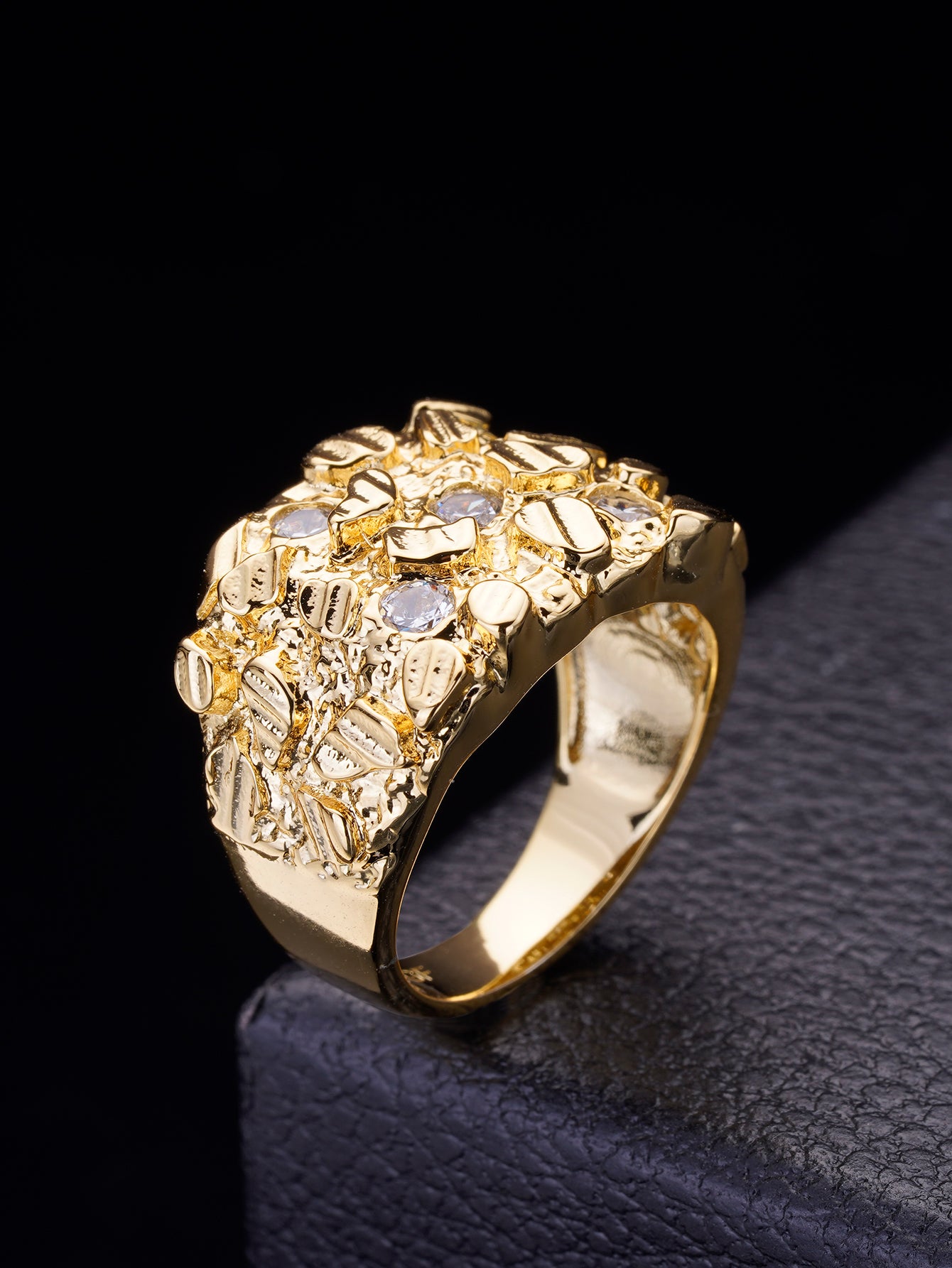 14K Gold Plated Nugget Mens Rings